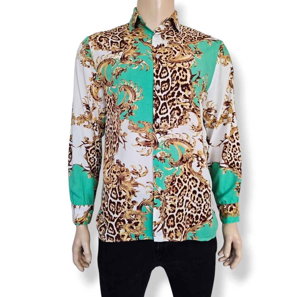Fashion Nova Men "Versace" Inspired Baroque Leopard Print Long Sleeve Shirt
